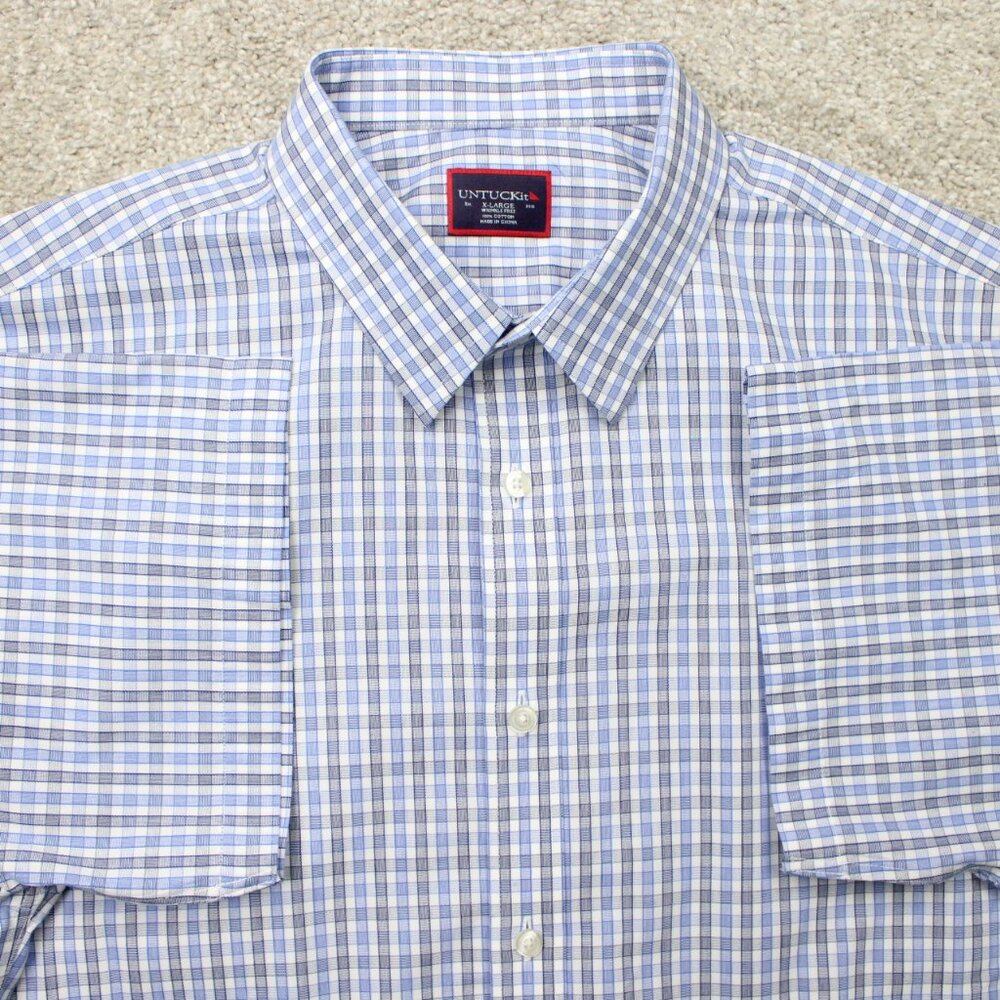 UNTUCkit Dante‎ Shirt Mens XL Blue/Gray Check Wrinkle Free Cotton L/S Button